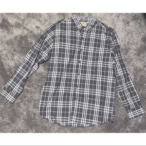 Never worn Blue Mountain long sleeve gray &white plaid button up shirt size m